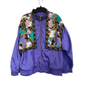 Vintage Indications Purple w Paisley Print Women's Windbreaker Jacket Sz XL Zip